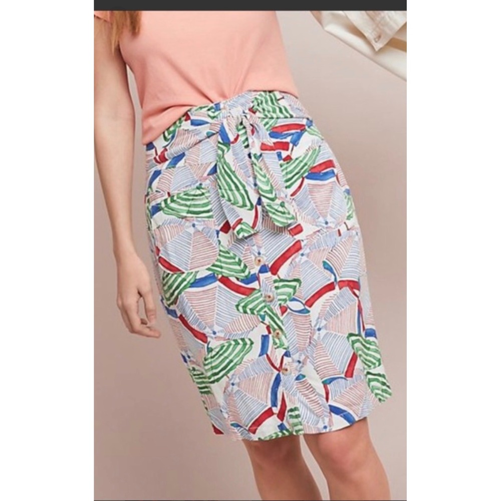 Anthropologie Conversations Beach Umbrella Print Tie Waist Pencil Skirt M/L